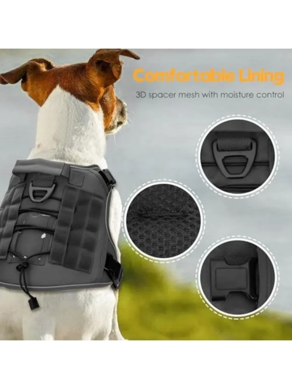 Heavy-Duty No Pull Tactical Dog Harness, Adjustable Reflective Vest for Large
